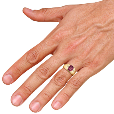 2 1/4ct Created Ruby and Diamond Men's Ring Crafted In Solid 14K Yellow Gold
