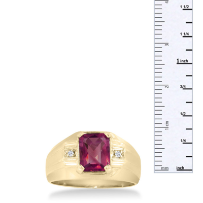 2 1/4ct Created Ruby and Diamond Men's Ring Crafted In Solid Yellow Gold