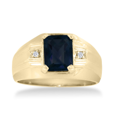 2 1/4ct Created Sapphire and Diamond Men's Ring Crafted In Solid 14K Yellow Gold