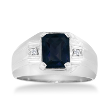 2 1/4ct Created Sapphire and Diamond Men's Ring Crafted In Solid White Gold