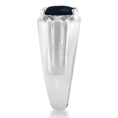 2 1/4ct Created Sapphire and Diamond Men's Ring Crafted In Solid White Gold
