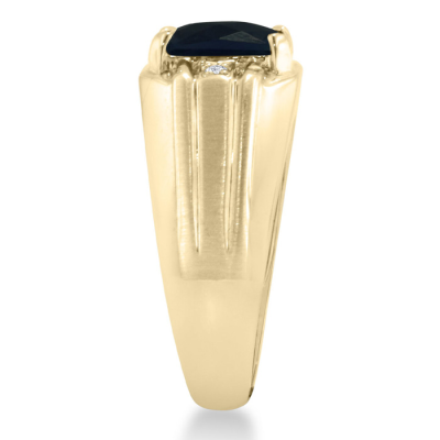 2 1/4ct Created Sapphire and Diamond Men's Ring Crafted In Solid Yellow Gold
