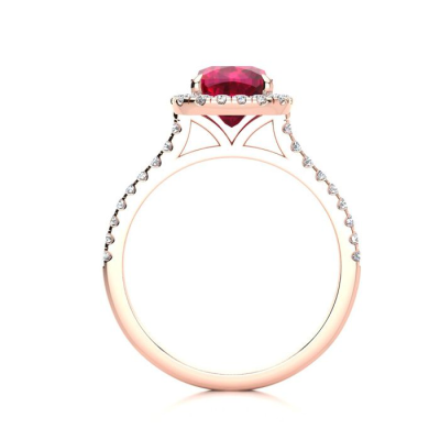 2 Carat Cushion Cut Ruby and Halo Diamond Ring In 14K Rose Gold