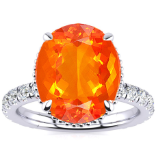 3 3/4 Carat Fire Opal and Diamond Ring In 14K White Gold