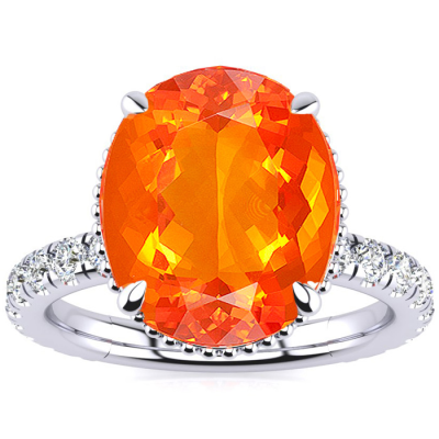 3 3/4 Carat Fire Opal and Diamond Ring In 14K White Gold