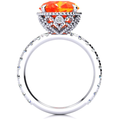 3 3/4 Carat Fire Opal and Diamond Ring In 14K White Gold