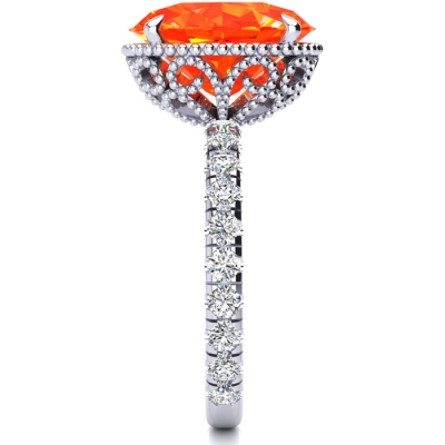 3 3/4 Carat Fire Opal and Diamond Ring In 14K White Gold