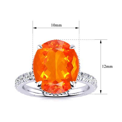 3 3/4 Carat Fire Opal and Diamond Ring In 14K White Gold