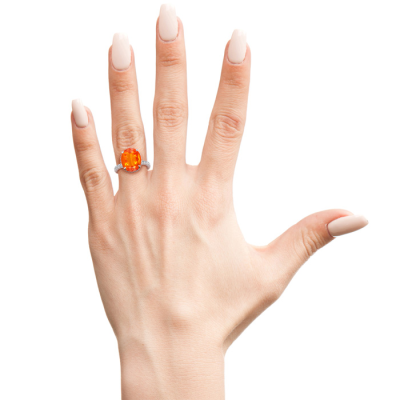 3 3/4 Carat Fire Opal and Diamond Ring In 14K White Gold