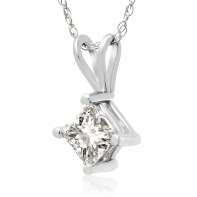 5/8ct Princess Diamond Solitaire Pendant, 14k White Gold