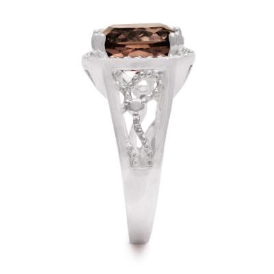 5 1/3 Carat Cushion Cut Halo Style Smoky Quartz Ring In Sterling Silver