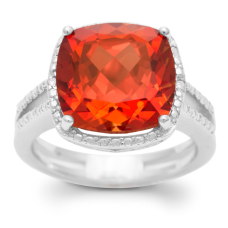 5ct Cushion Cut Created Padparadscha Sapphire and Diamond Ring