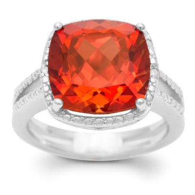 5ct Cushion Cut Created Padparadscha Sapphire and Diamond Ring
