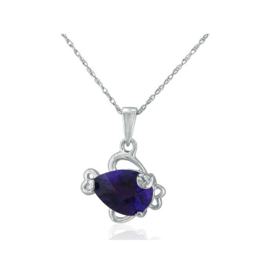 Amethyst and Diamond Fish Pendant in 10k White Gold
