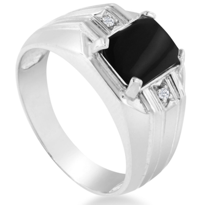 Black Onyx and Diamond Men's Ring Crafted In Solid 14K White Gold