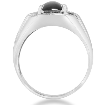 Black Onyx and Diamond Men's Ring Crafted In Solid 14K White Gold