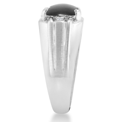 Black Onyx and Diamond Men's Ring Crafted In Solid 14K White Gold