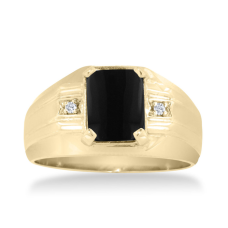 Black Onyx and Diamond Men's Ring Crafted In Solid 14K Yellow Gold