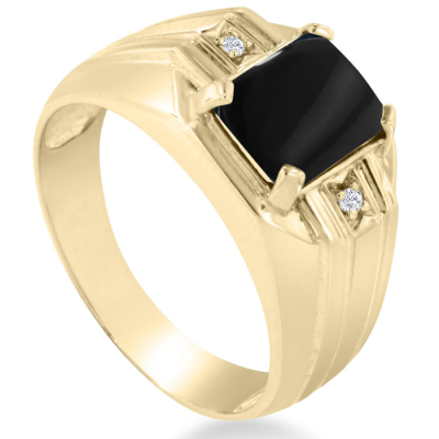 Black Onyx and Diamond Men's Ring Crafted In Solid 14K Yellow Gold
