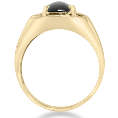 Black Onyx and Diamond Men's Ring Crafted In Solid 14K Yellow Gold

