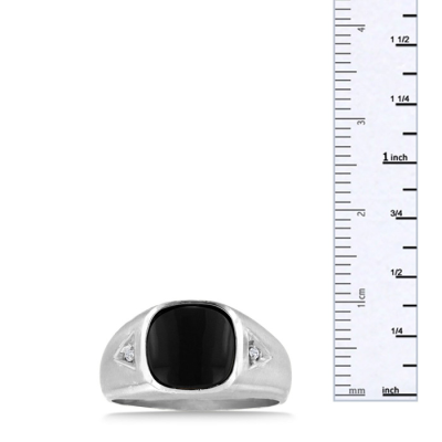 Cabochon Black Onyx and Diamond Men's Ring Crafted In Solid 14K White Gold