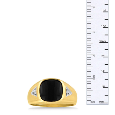 Cabochon Black Onyx and Diamond Men's Ring Crafted In Solid 14K Yellow Gold