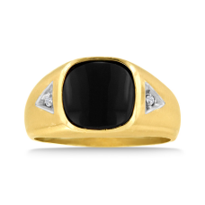 Cabochon Black Onyx and Diamond Men's Ring Crafted In Solid Yellow Gold