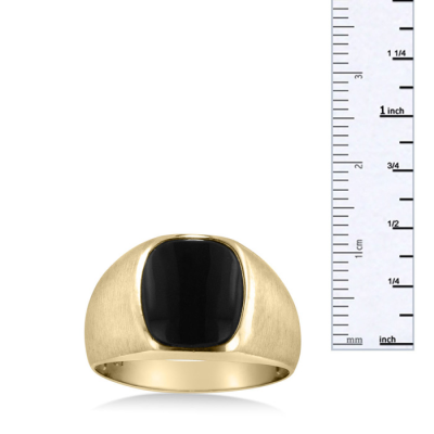 Cushion Cut Black Onyx Men's Ring Crafted In Solid 14K Yellow Gold