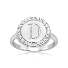 "D" Initial Diamond Pinkie Ring In Sterling Silver