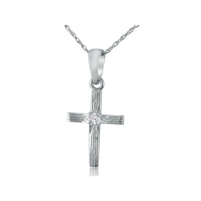 Diamond Cross Pendant in 10k White Gold, 18 Inch Necklace