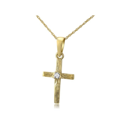 Diamond Cross Pendant in 10k Yellow Gold, 18 Inch Necklace