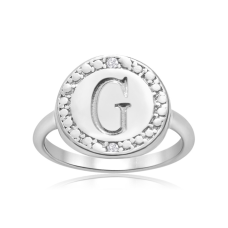 "G" Initial Diamond Pinkie Ring In Sterling Silver