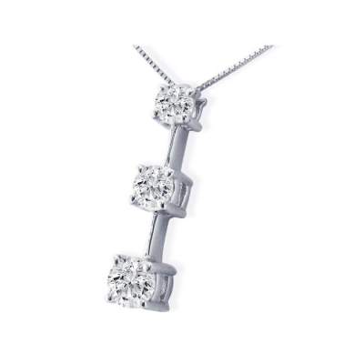 Impressive 2ct Fine Three Diamond Line Necklace in 14k White Gold