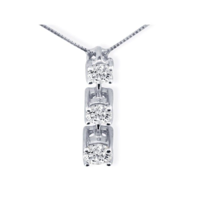 Impressive 2ct Fine Three Diamond Line Necklace in 14k White Gold