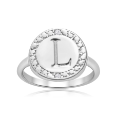 "L" Initial Diamond Pinkie Ring In Sterling Silver