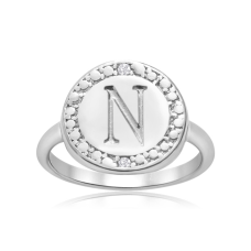 "N" Initial Diamond Pinkie Ring In Sterling Silver