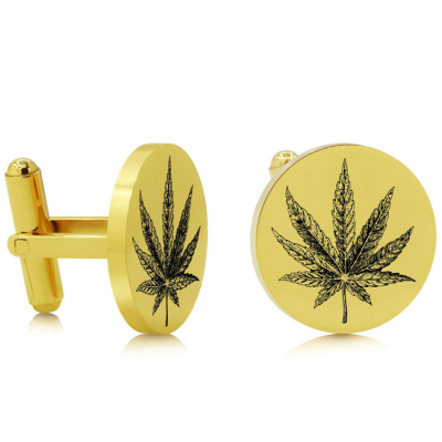 Octavius Cannabis Leaf Cufflinks, Yellow Gold