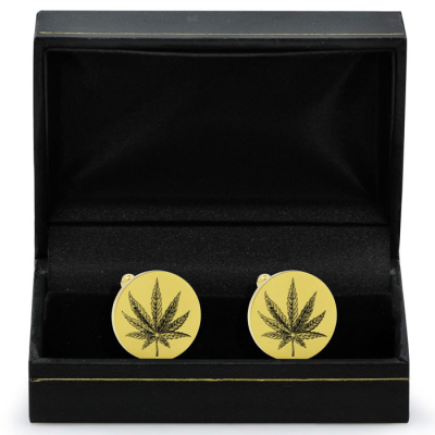 Octavius Cannabis Leaf Cufflinks, Yellow Gold