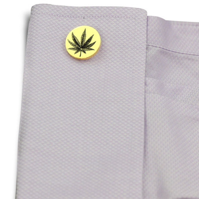 Octavius Cannabis Leaf Cufflinks, Yellow Gold