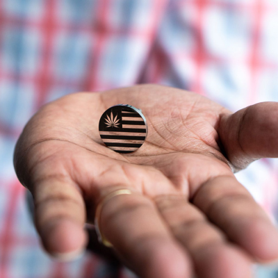 Octavius Cannabis Leaf Flag Cufflinks, Silver