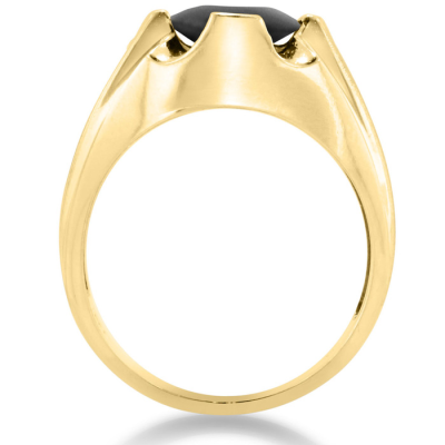 Oval Black Onyx and Diamond Men's Ring Crafted In Solid 14K Yellow Gold
