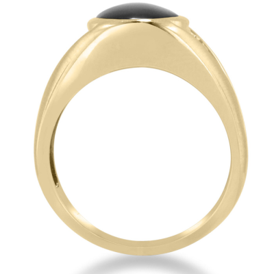 Oval Black Onyx and Diamond Men's Ring Crafted In Solid Yellow Gold
