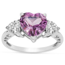 Previously Owned Pink and White Heart CZ Ring In 10K White Gold, Size 7