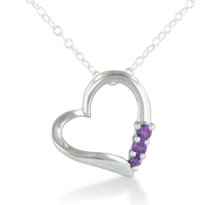 Three Stone Amethyst Heart Necklace