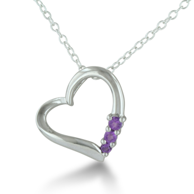 Three Stone Amethyst Heart Necklace