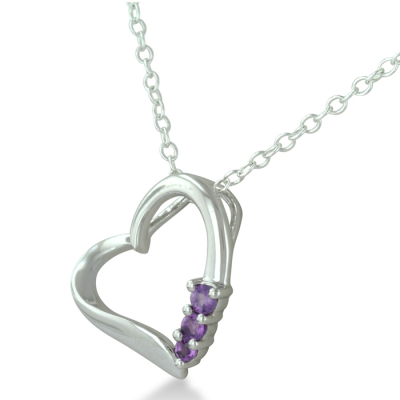 Three Stone Amethyst Heart Necklace