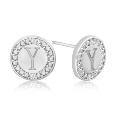 "Y" Initial Diamond Stud Earrings In Sterling Silver